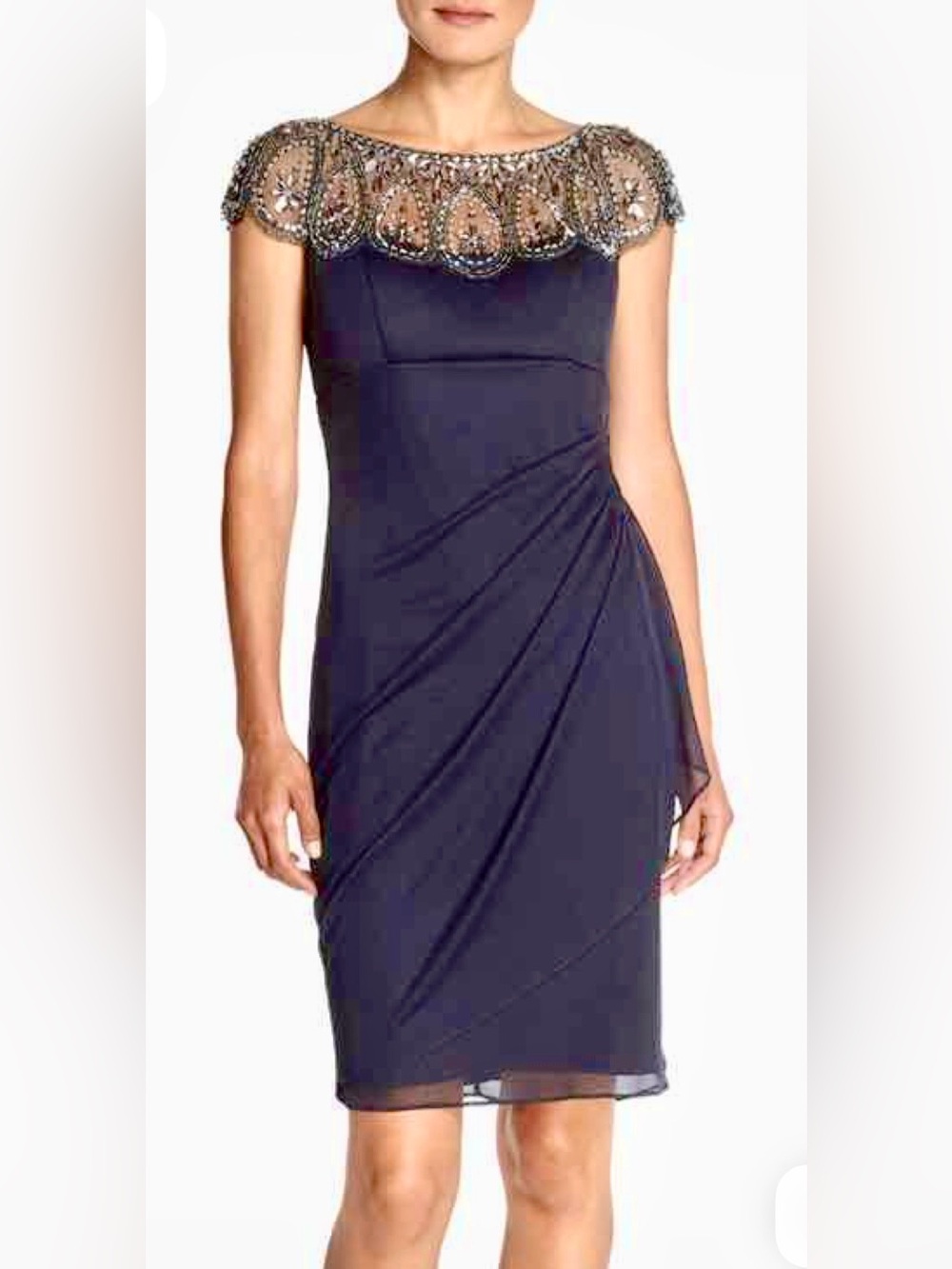 Xscape Embellished Navy Sheath Dress - size 4